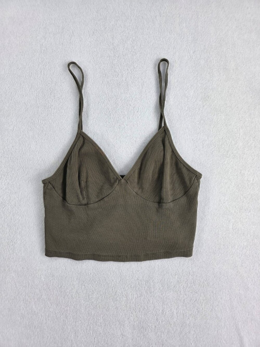 ASOS Womens 8 Olive Green Ribbed Bralette Crop Top Cami Adjustable Straps